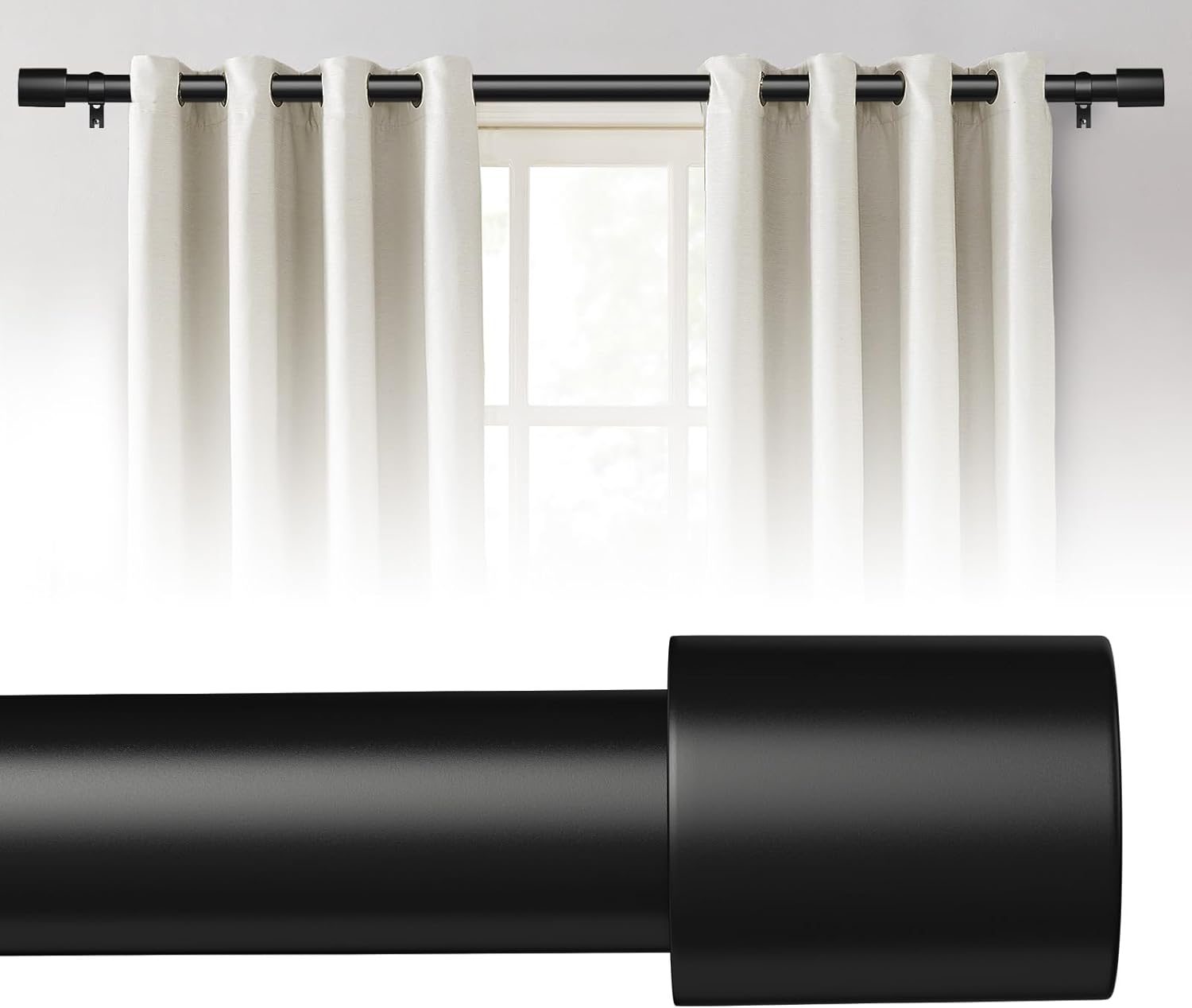 Adjustable Black Curtain Rod 48-84'' - Heavy Duty Modern Design by AUGOSTA