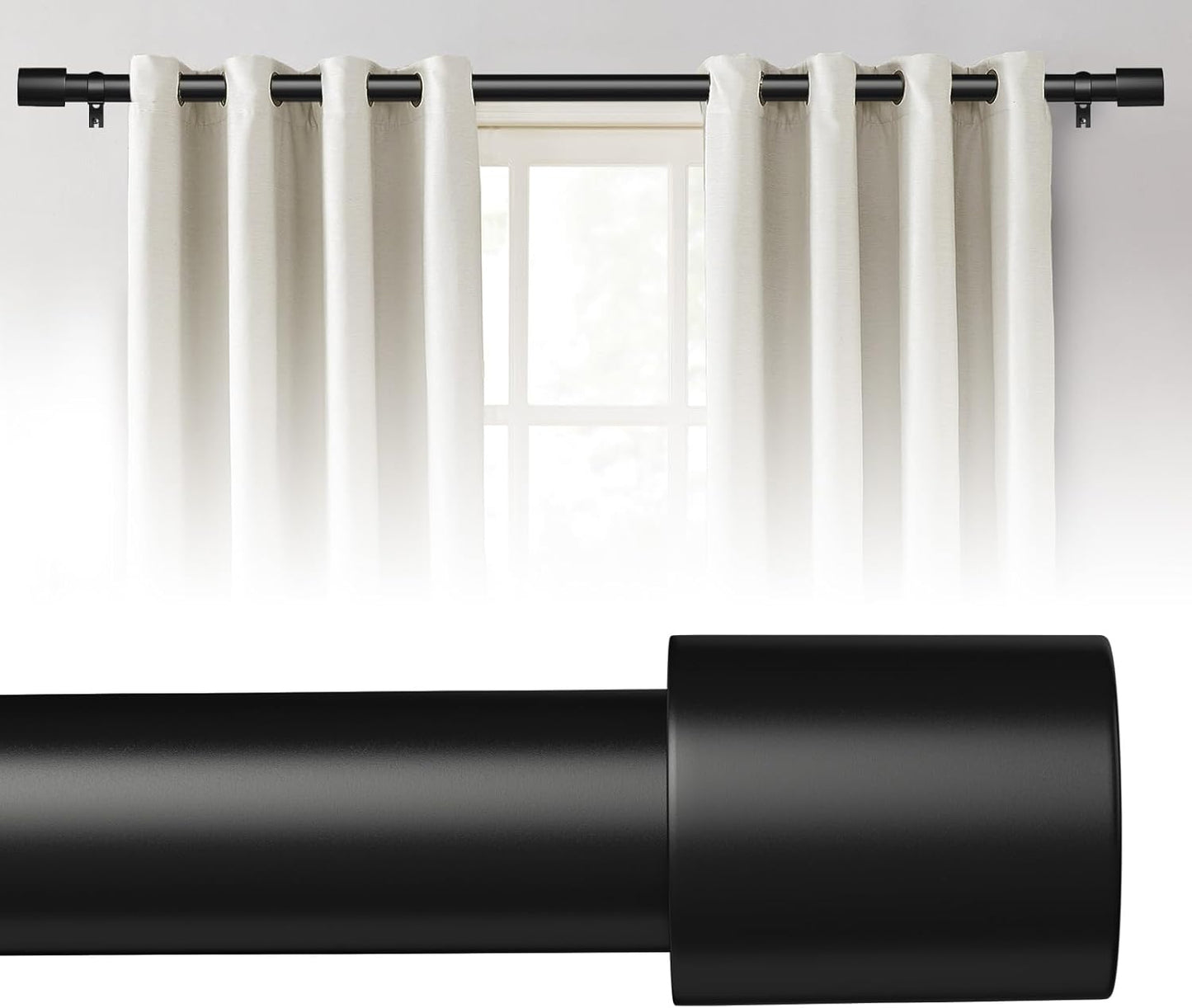 Adjustable Black Curtain Rod 32-144, Heavy-Duty Modern Design, Aluminium Finials- AUGOSTA
