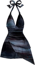 SOLY HUX Women's Tie Dye Halter V Neck Mini Dress - Backless Retro Fit