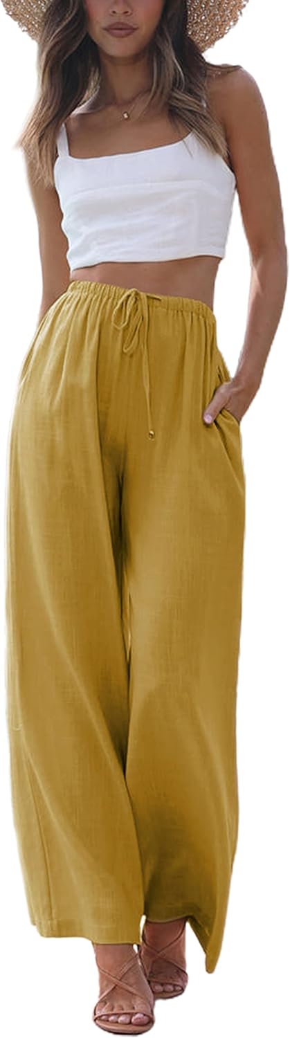 Faleave Women's Cotton Linen Summer Palazzo Pants for Style