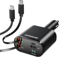 Retractable Car Charger for iPhone with Dual Type C Cables - 4-in-1