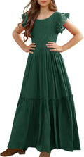 Girls Lace Flower Ruffle Sleeve A-Line Maxi Dress - Soft (Style XJJS)