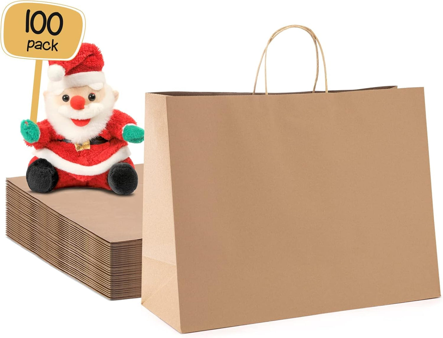 Large Paper Bags With Handles for Shopping and Gifts - 100pcs
