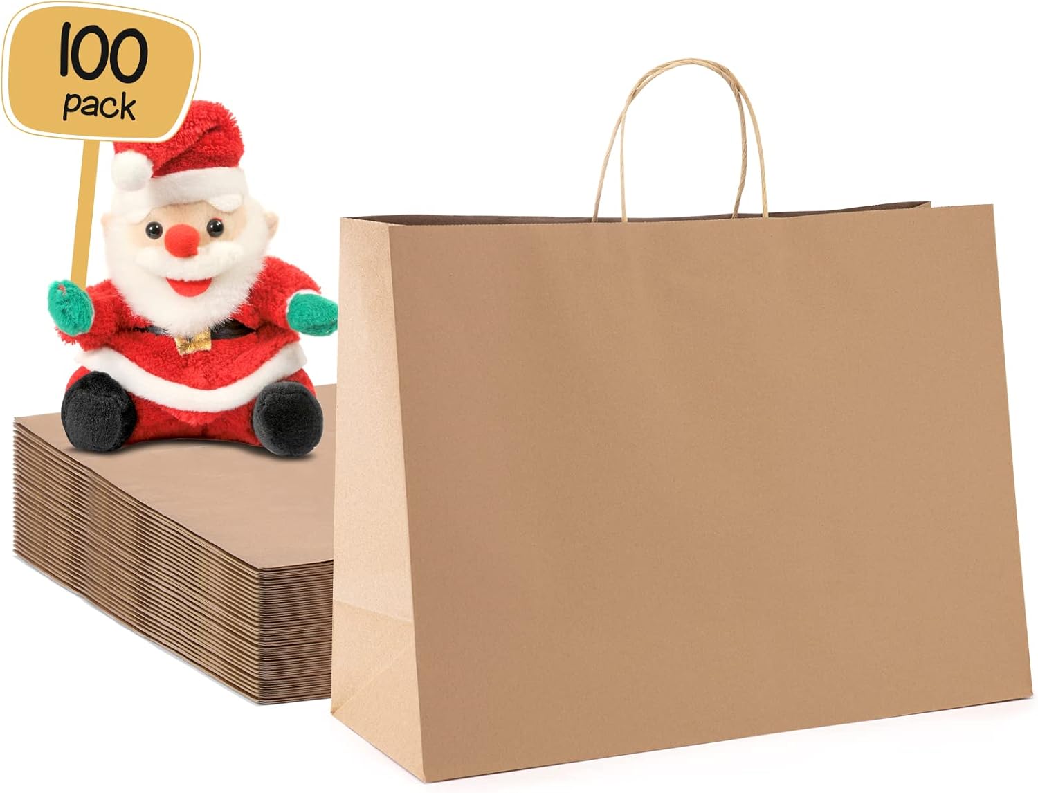 Large Paper Bags With Handles for Shopping and Gifts - 100pcs