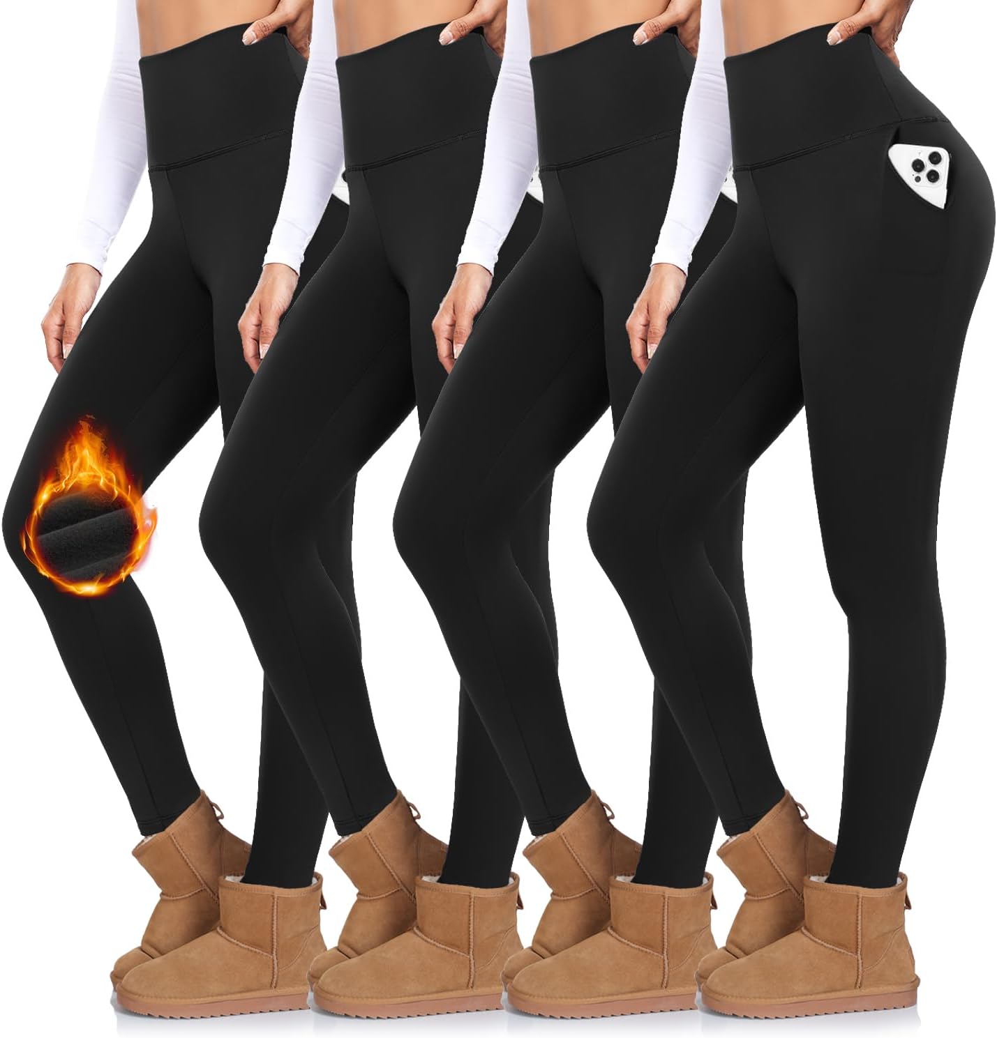 FULLSOFT 4 Pack Leggings with Pockets for Women - Soft & Stylish