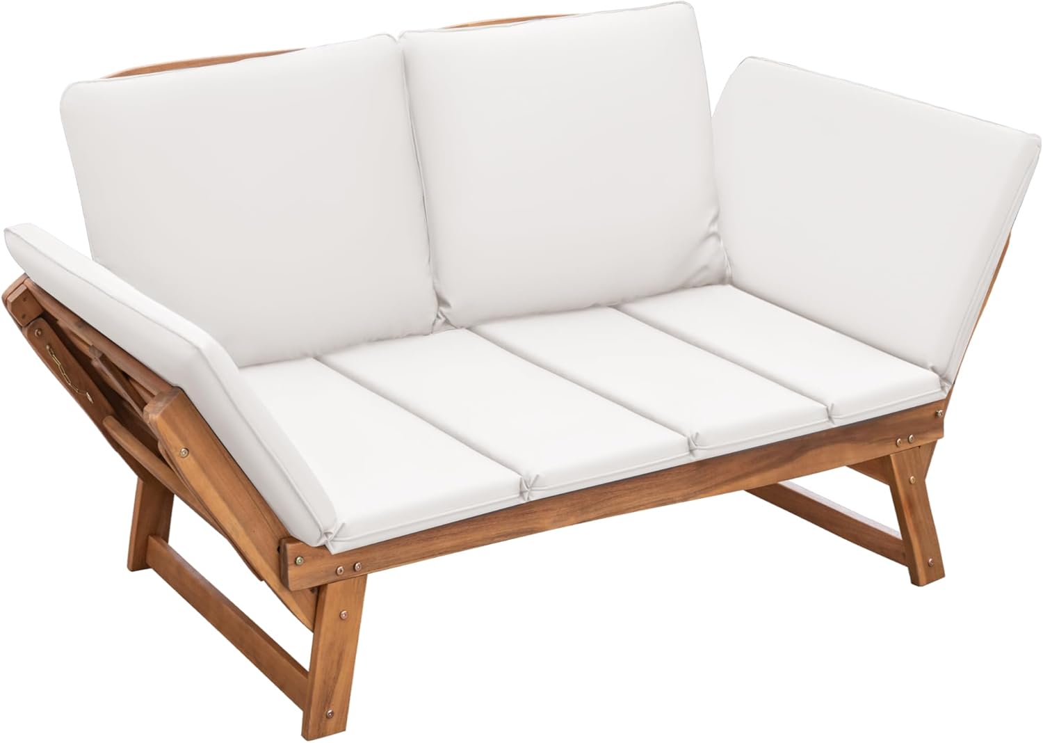 Devoko Outdoor Couch Acacia Wood Patio Couch with Adjustable Armrests