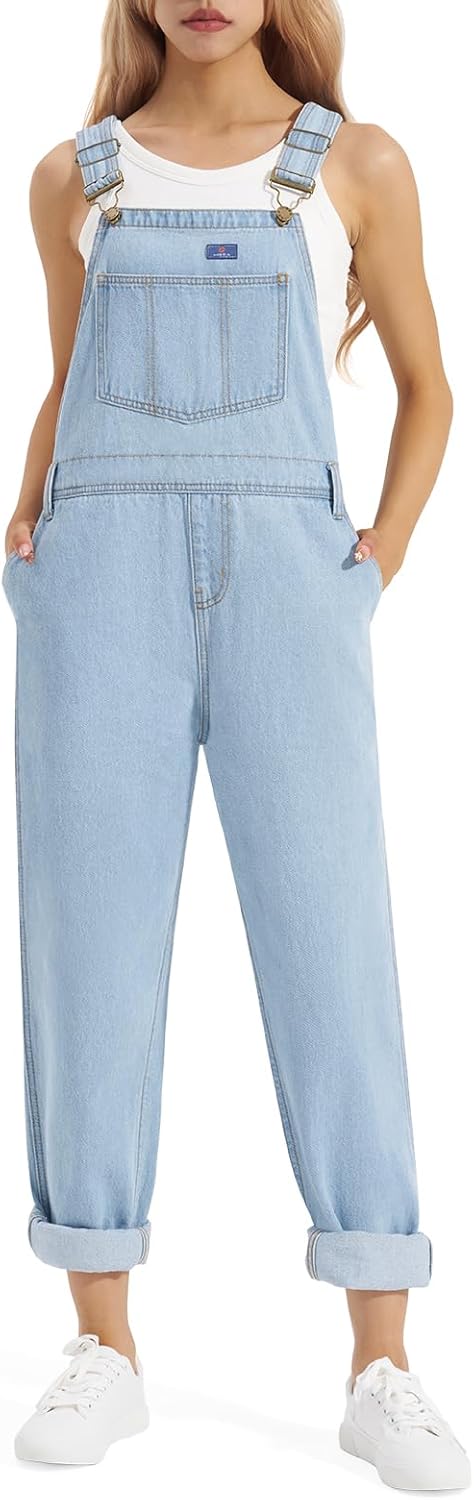 HISEA Loose Fit Denim Overalls for Women with Pockets
