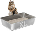 Stainless Steel Litter Box 6in High Sided XL - Easy Clean for Large