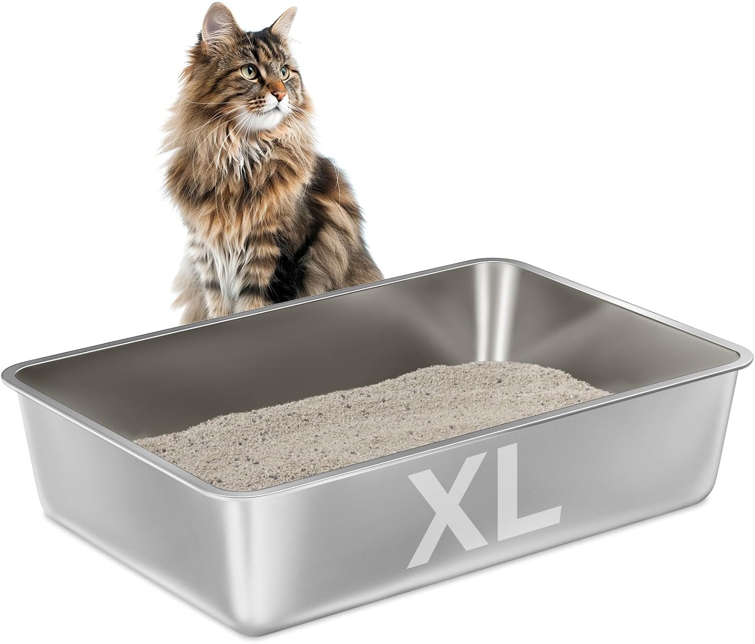 Stainless Steel Litter Box for Big Cats - Easy to Clean Design