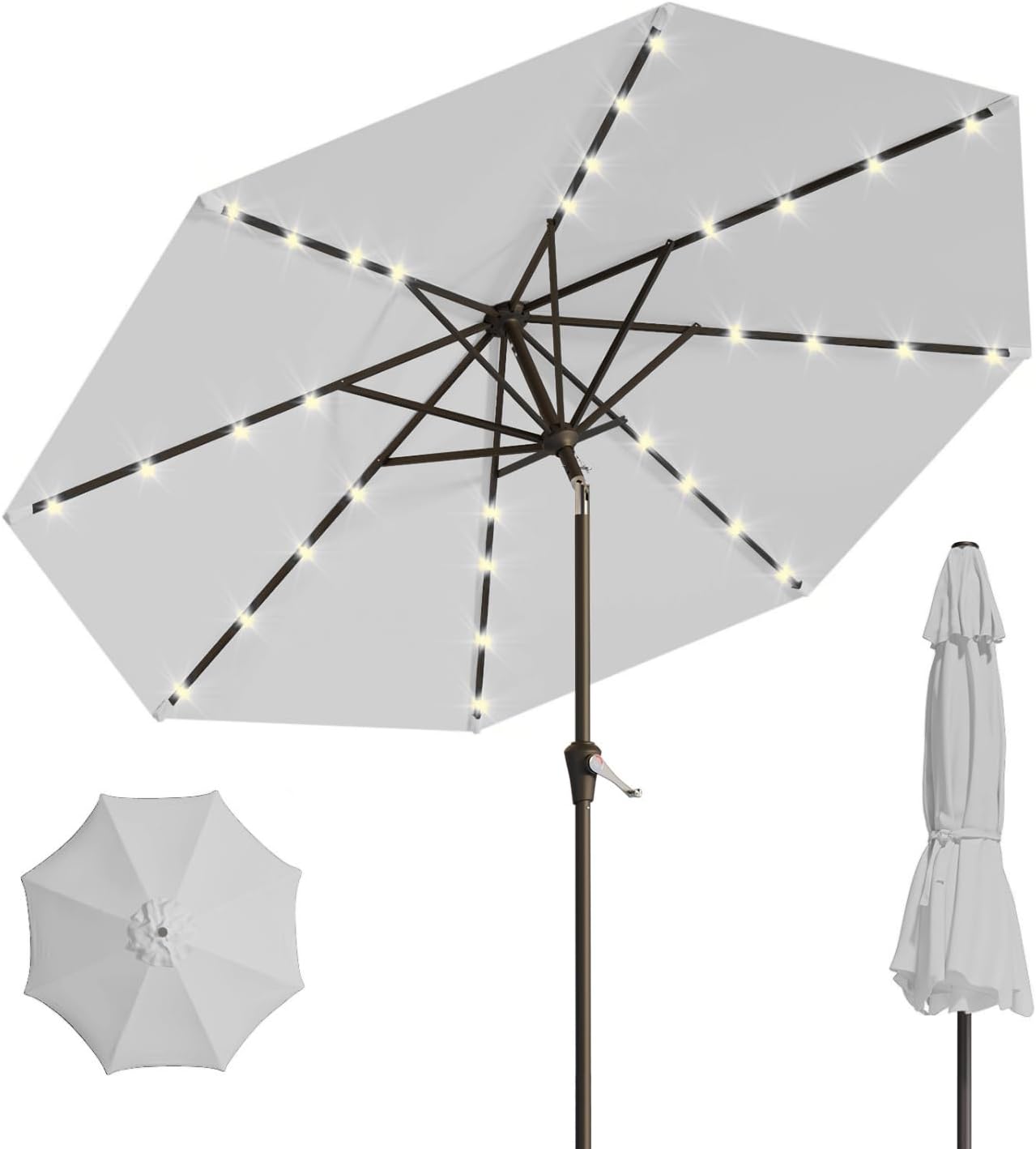 10FT Solar Umbrella with 32 LED Lights for Outdoor Use