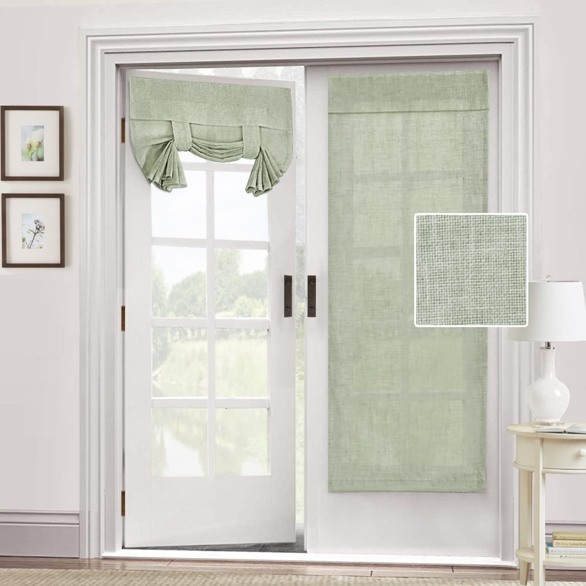 H.VERSAILTEX Sage Linen Door Curtain - Light Filtering Tie Up Shade