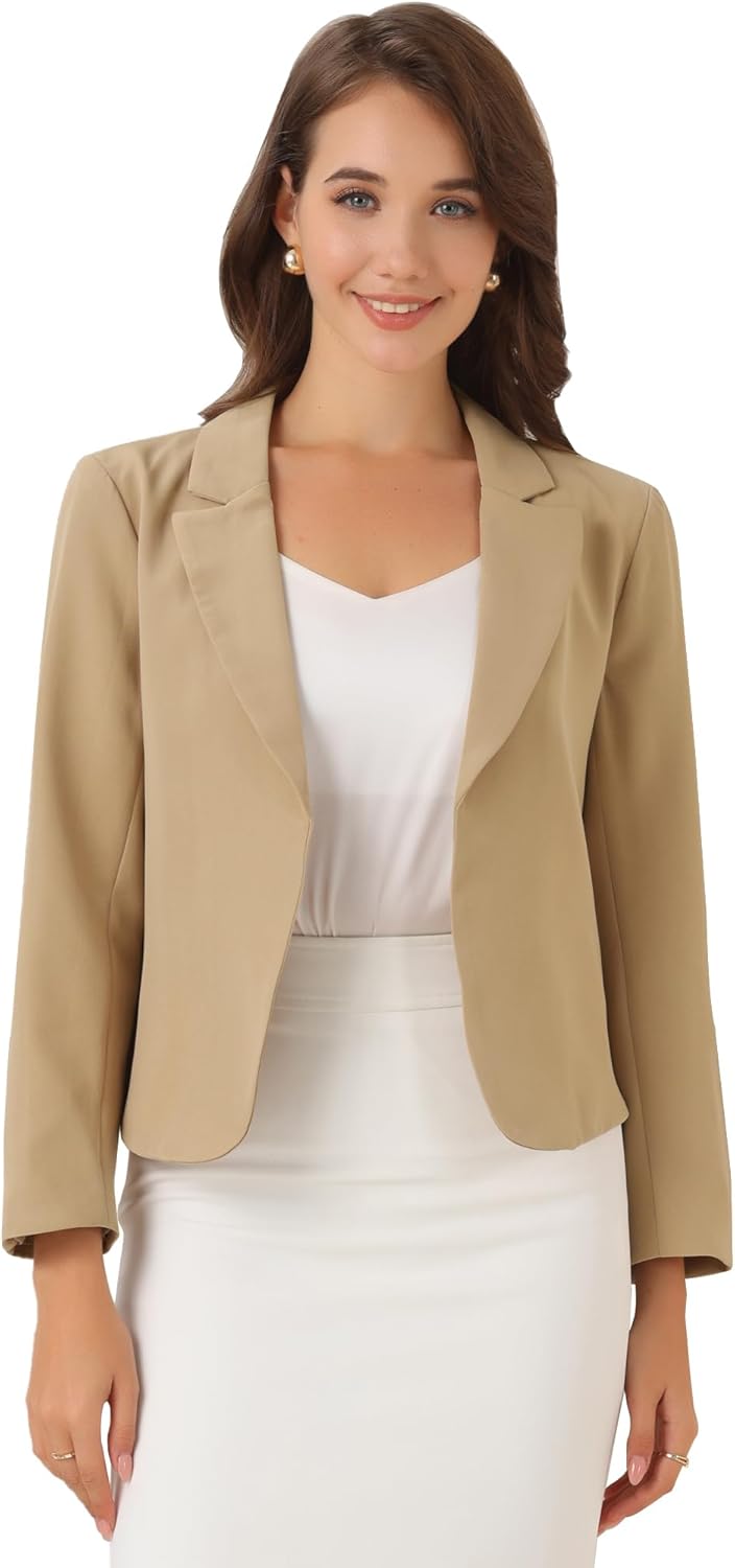 Allegra K Women's Open Front Crop Suit Blazer for Summer Style