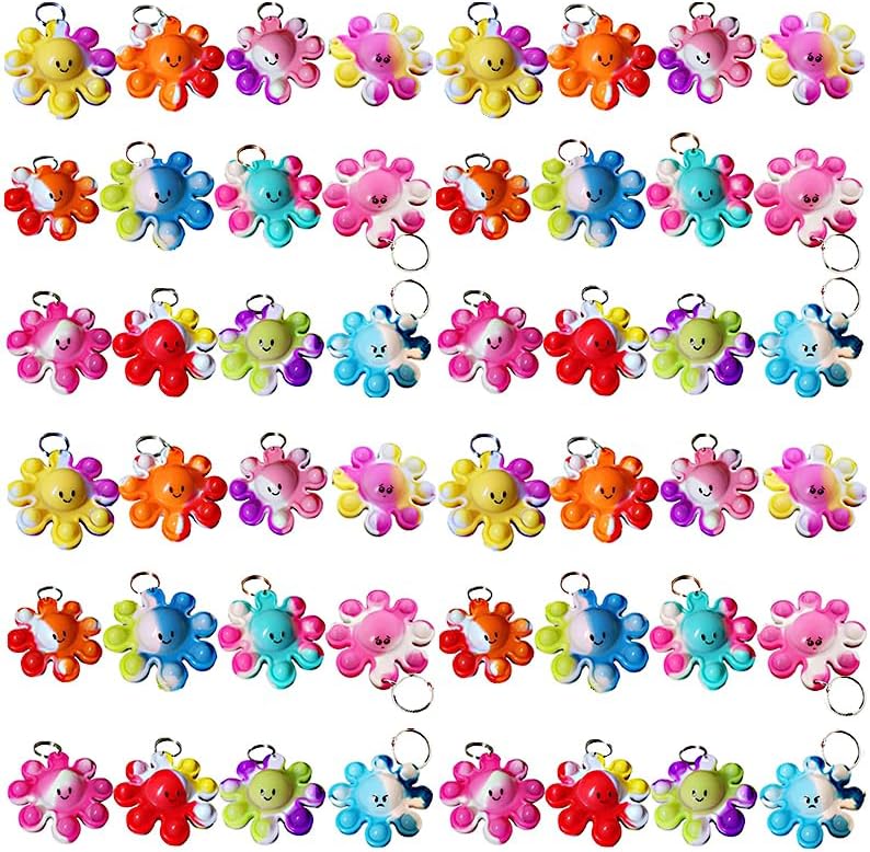 100 Packs Bulk Octopus Mini Pop Fidget Keychains for Kids