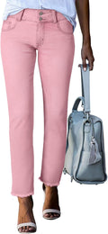 High Waisted Women's Straight Leg Jeans - Raw Hem Tummy Control