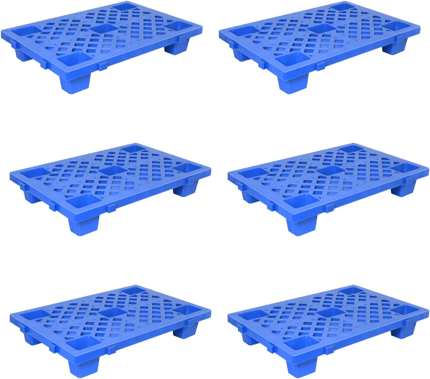 6 Pcs Lightweight Nestable Spliceable Blue Polyethylene Pallets