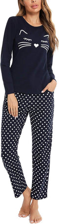EISHOPEER Women's 2 Piece Cotton Long Sleeve Pajamas Set - Soft