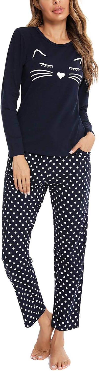 EISHOPEER Women's Cotton Long Sleeve Pajamas Set for Comfort