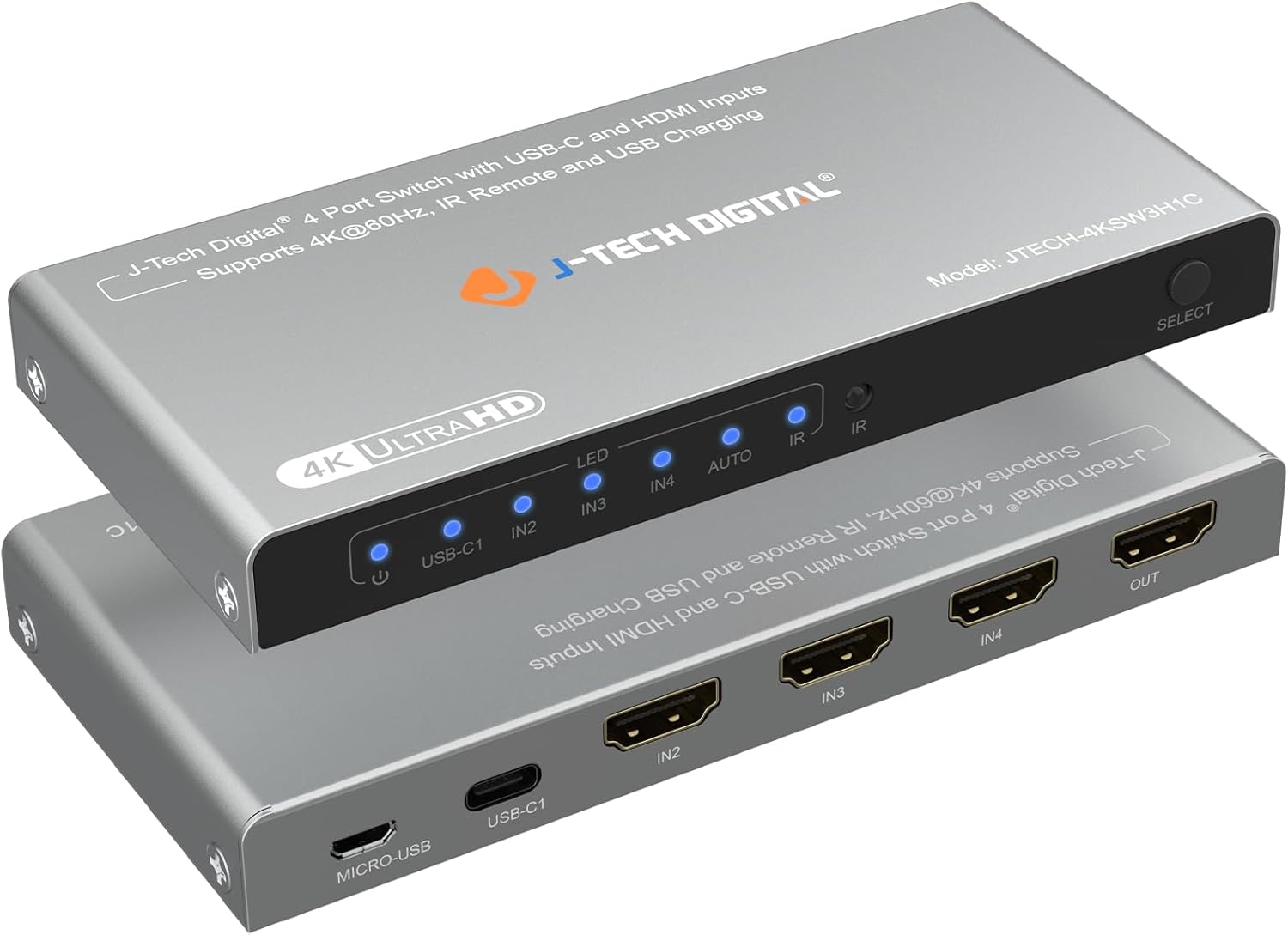 J-Tech Digital 4K 60Hz HDMI & USB-C Switch for Ultimate Flexibility