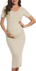 Long Sleeve Maternity Sweater Dress for Women - Boho Ruching for Bump