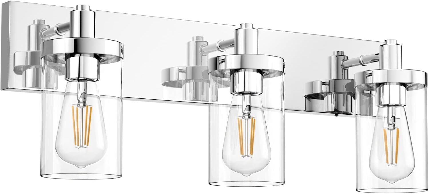 Aipsun Chrome Vanity Light for Bathroom with Clear Glass Shade