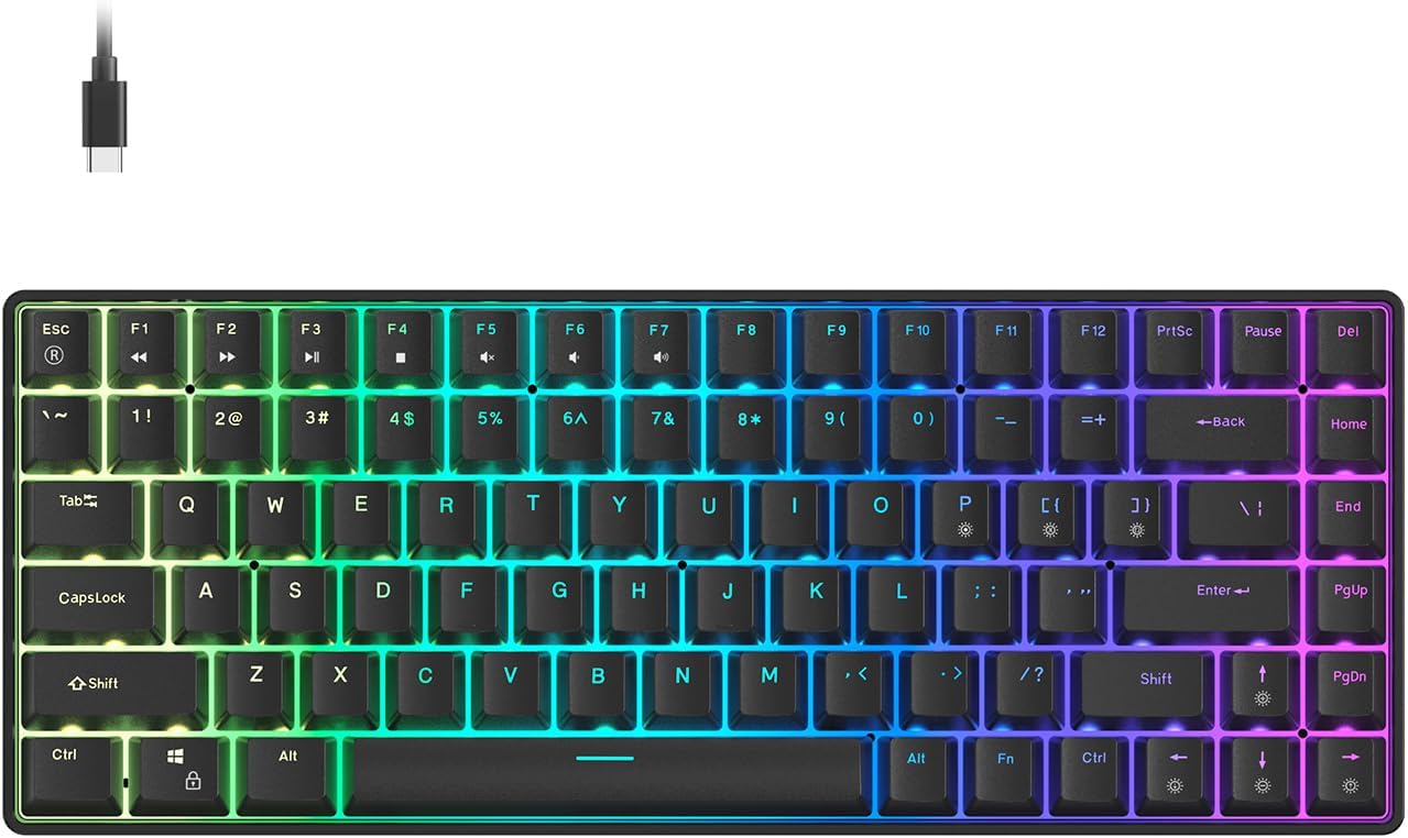 Compact 75% Wired Mechanical Gaming Keyboard with RGB Backlit