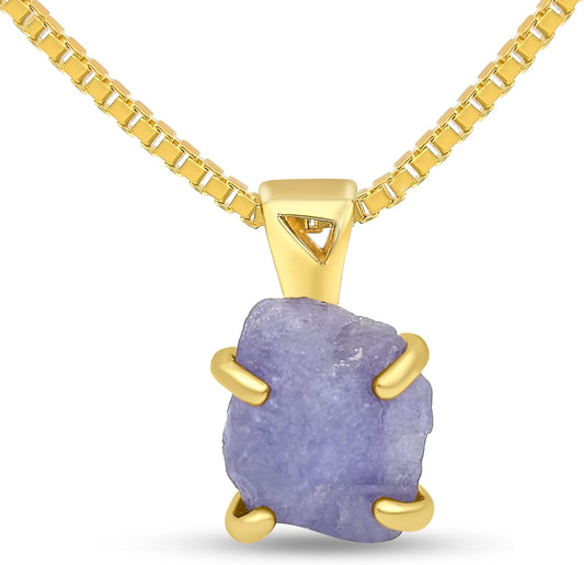 Genuine Raw Birthstone Pendant Chain Necklace in 925 Silver