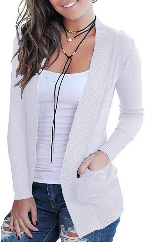 VOIANLIMO Women's Open Front Casual Long Sleeve Cardigan Sweater