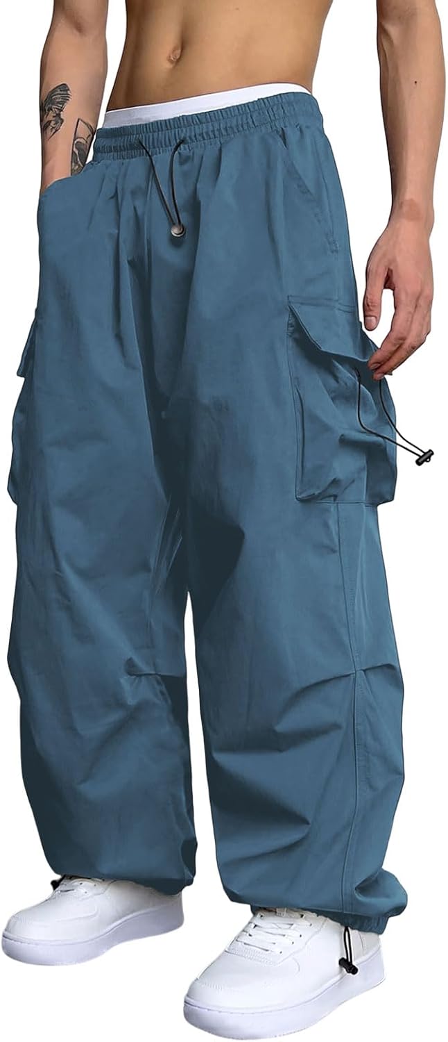 ZAFUL Flat Pocket Parachute Pants for Men Casual Baggy Cargo