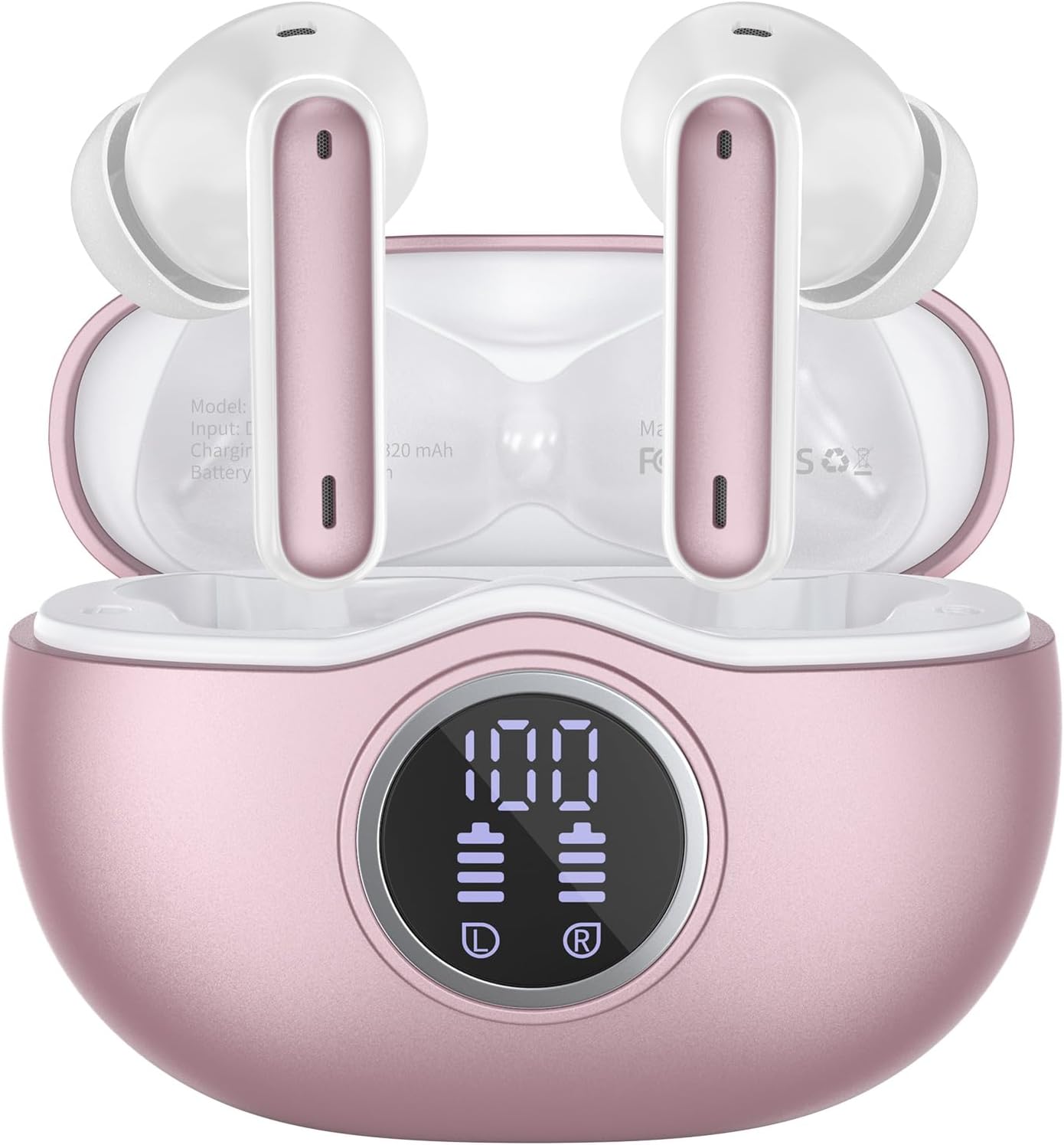 40 Hrs Playtime Wireless Earbuds - Deep Bass, Noise Cancelling - Rose Gold