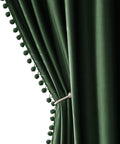 Christmas Emerald Green Pom Pom Velvet Blackout Curtains - 96 in