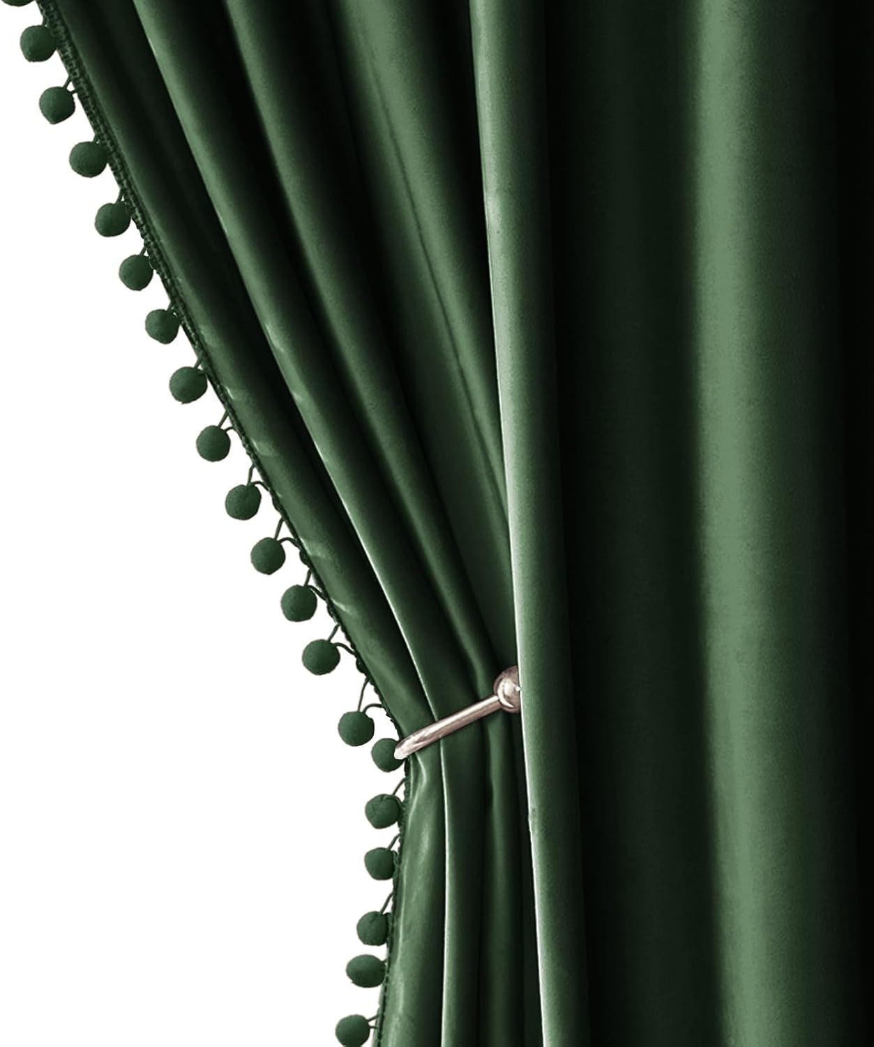 MIULEE Christmas Emerald Green Pom Pom Velvet Curtains for Home