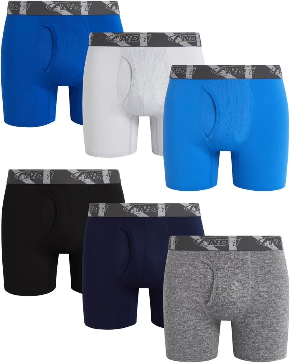 AND1 Mens Boxer Briefs - 6 Pack Performance Underwear for Men