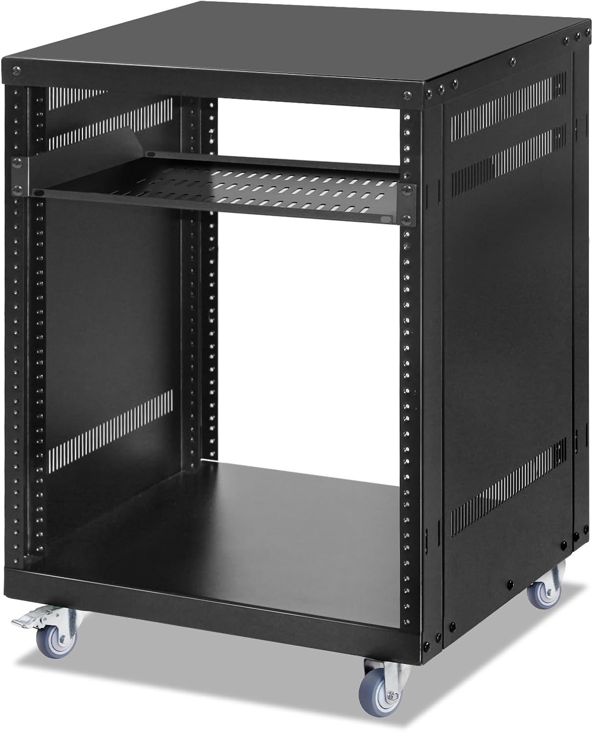 12U Open Frame Server Rack with Casters for IT and AV Equipment