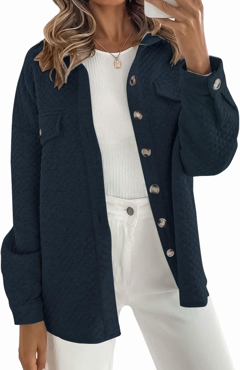 ZESICA Women's Fall Casual Long Sleeve Button Down Shacket