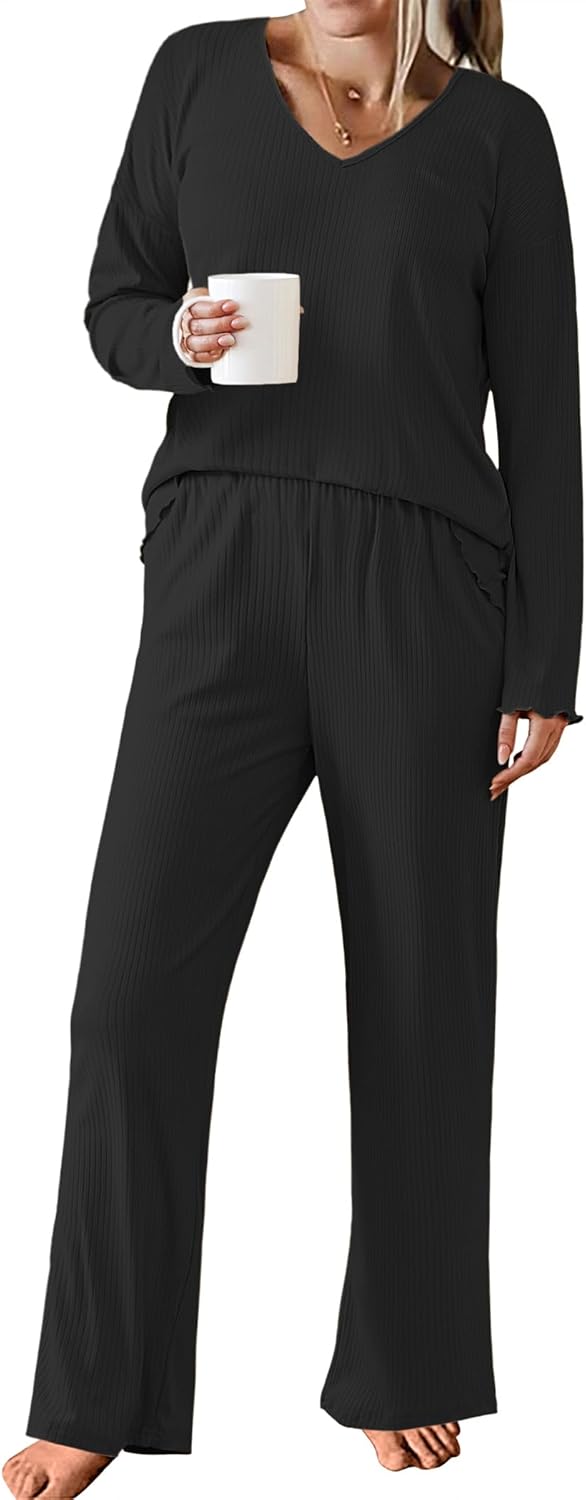 Ekouaer Womens Ribbed Knit Pajamas Set for Ultimate Comfort