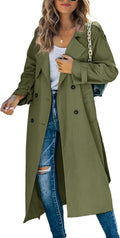 Makkrom Women's Double Breasted Long Trench Coat - Windproof