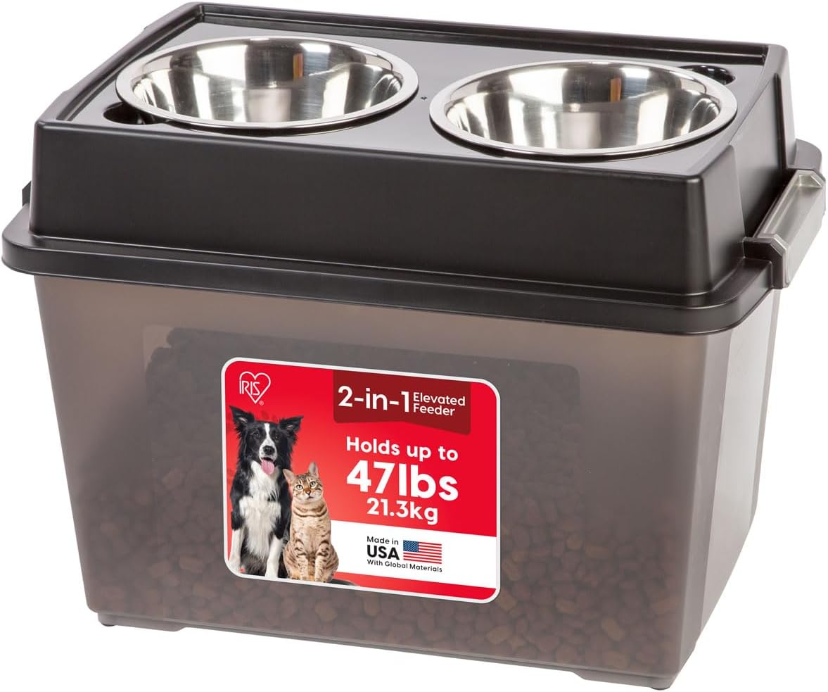 IRIS USA Elevated Dog Bowls for Large Dogs with Storage