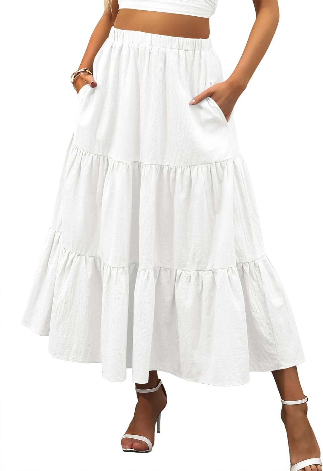 ANRABESS Womens Summer Boho Flowy Swing Maxi Skirt for Beach