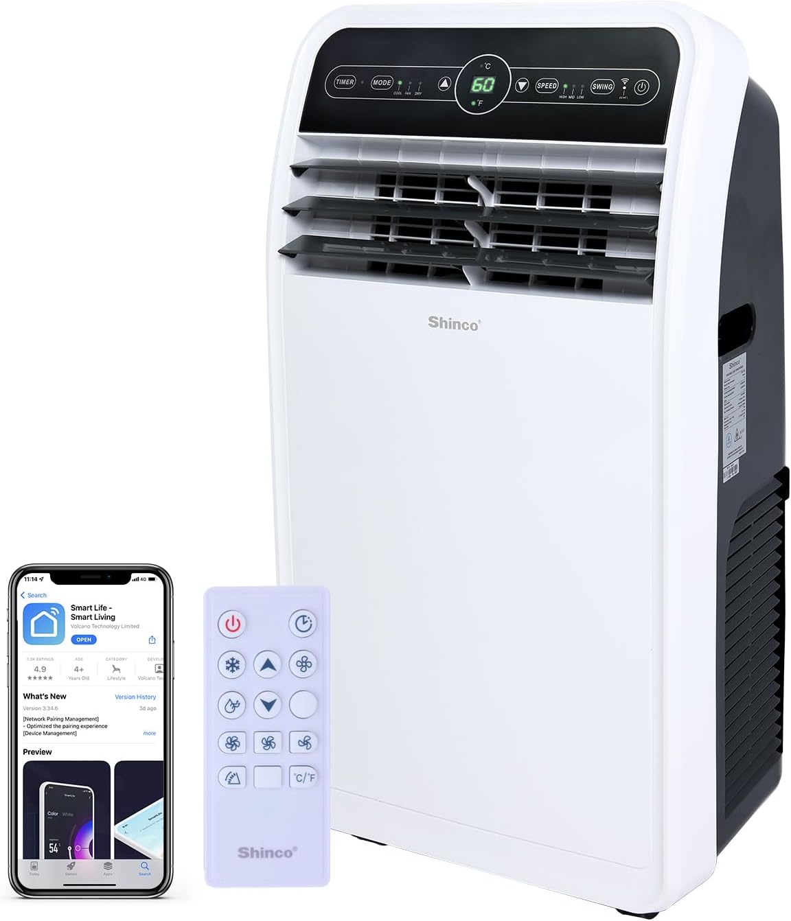 Shinco 12,000 BTU Portable Air Conditioner with WiFi Control