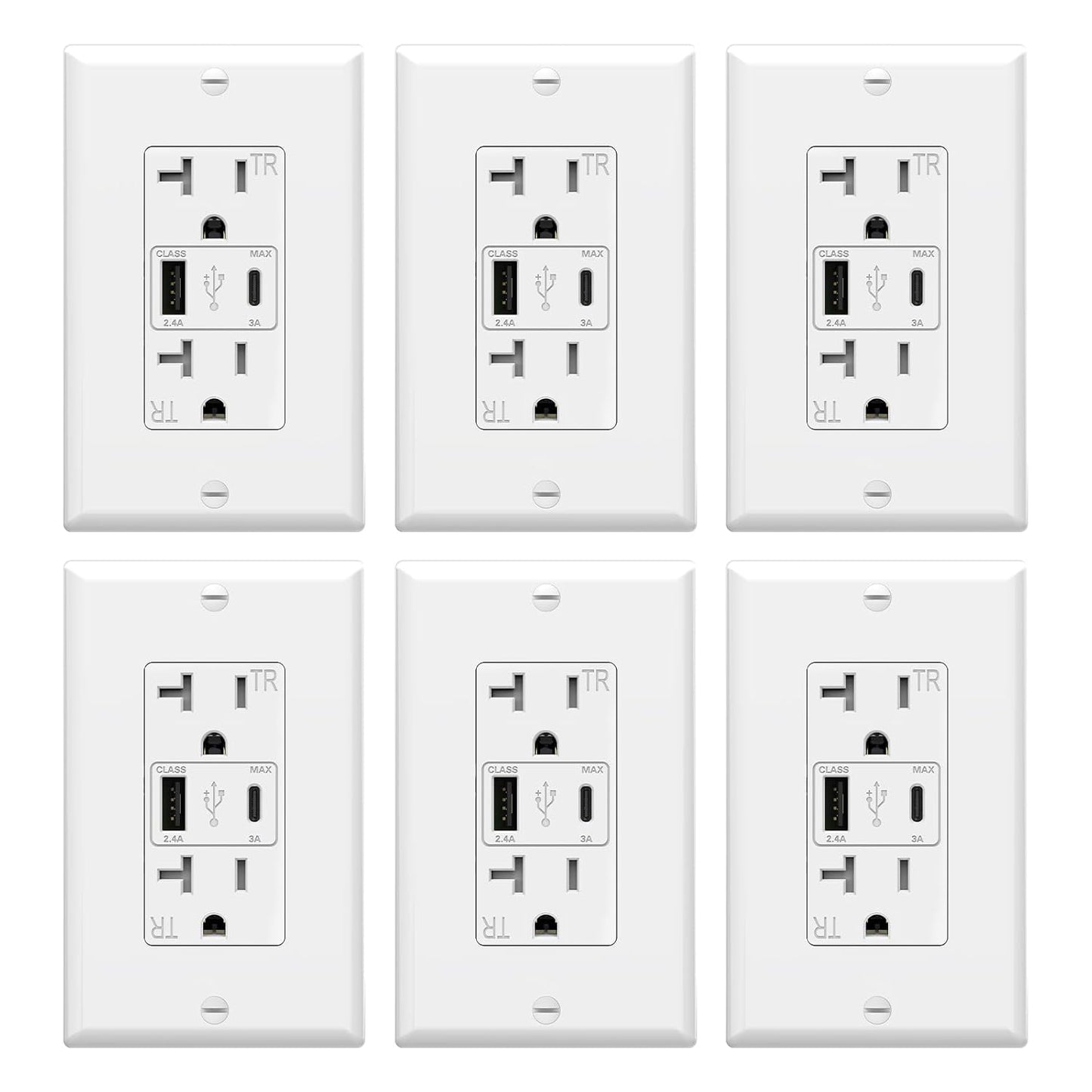 ThunderWay USB C Wall Outlet with Fast Charging Ports, 6 Pack