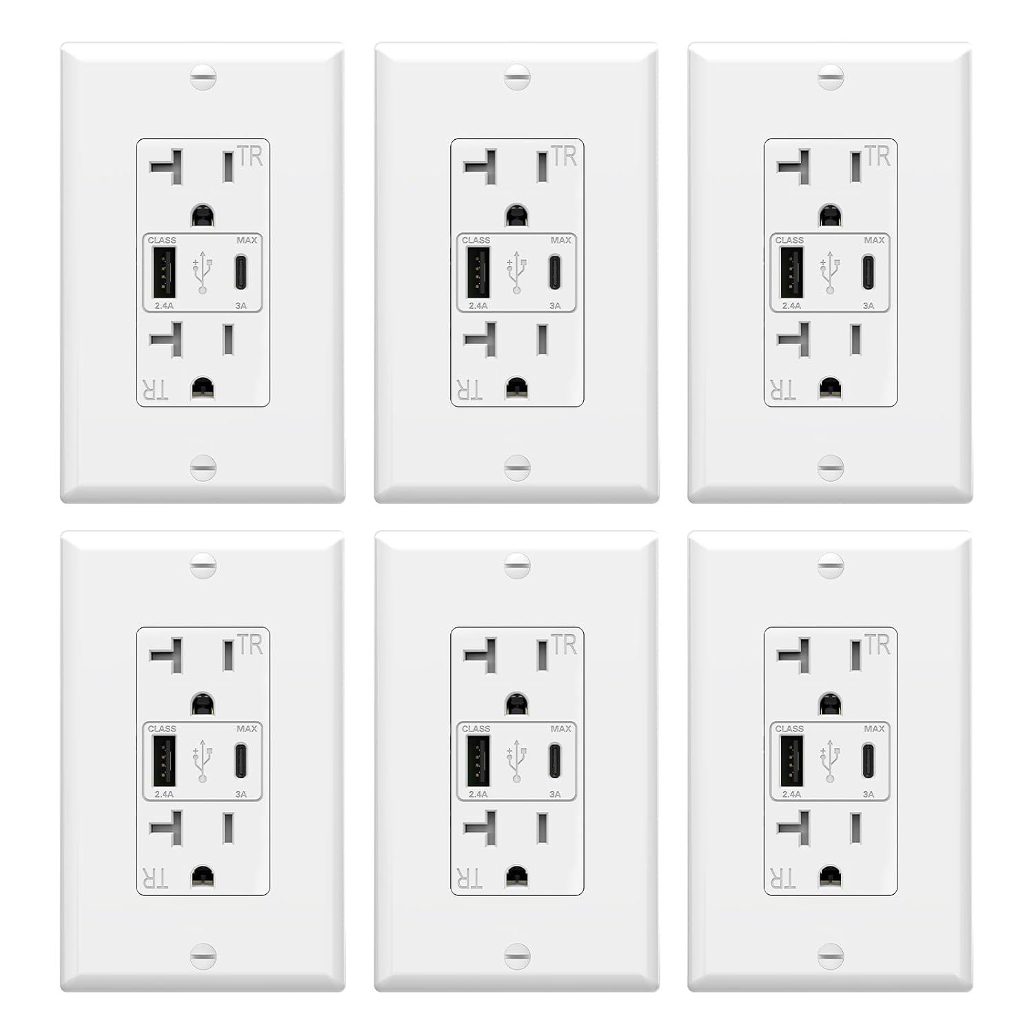 ThunderWay USB C Wall Outlet with Fast Charging Ports, 6 Pack
