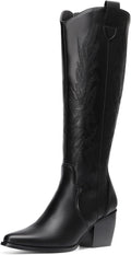 Women's Cowboy Boots Wide Calf Knee High - Comfortable Chunky Heel