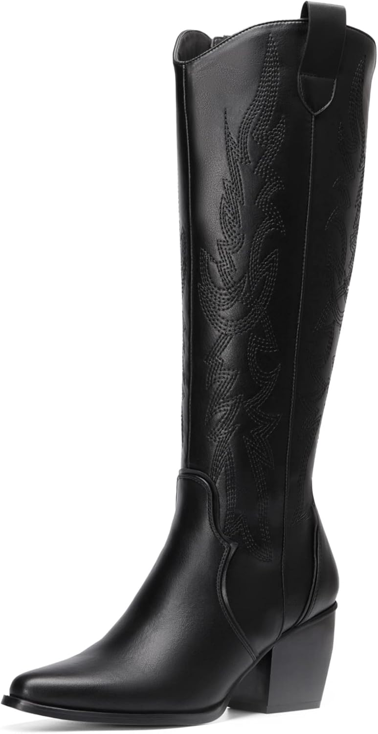 DREAM PAIRS Womens Cowboy Boots Wide Calf Stylish Comfort