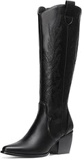 Womens Cowboy Boots Knee High with Embroidered Shaft - Chic Western