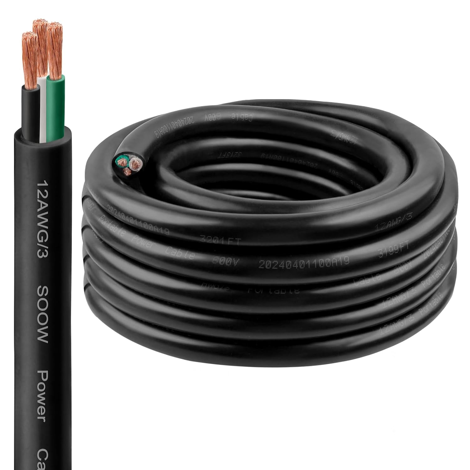 12/3 SOOW Wire 25FT - Heavy-Duty 12 AWG Power Cable