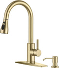 Gold Kitchen Faucet with Soap Dispenser - Pull Down Sprayer