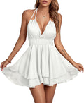 LYANER Halter Deep V Neck Backless Ruffle Sleeveless (Style 6YQ5)