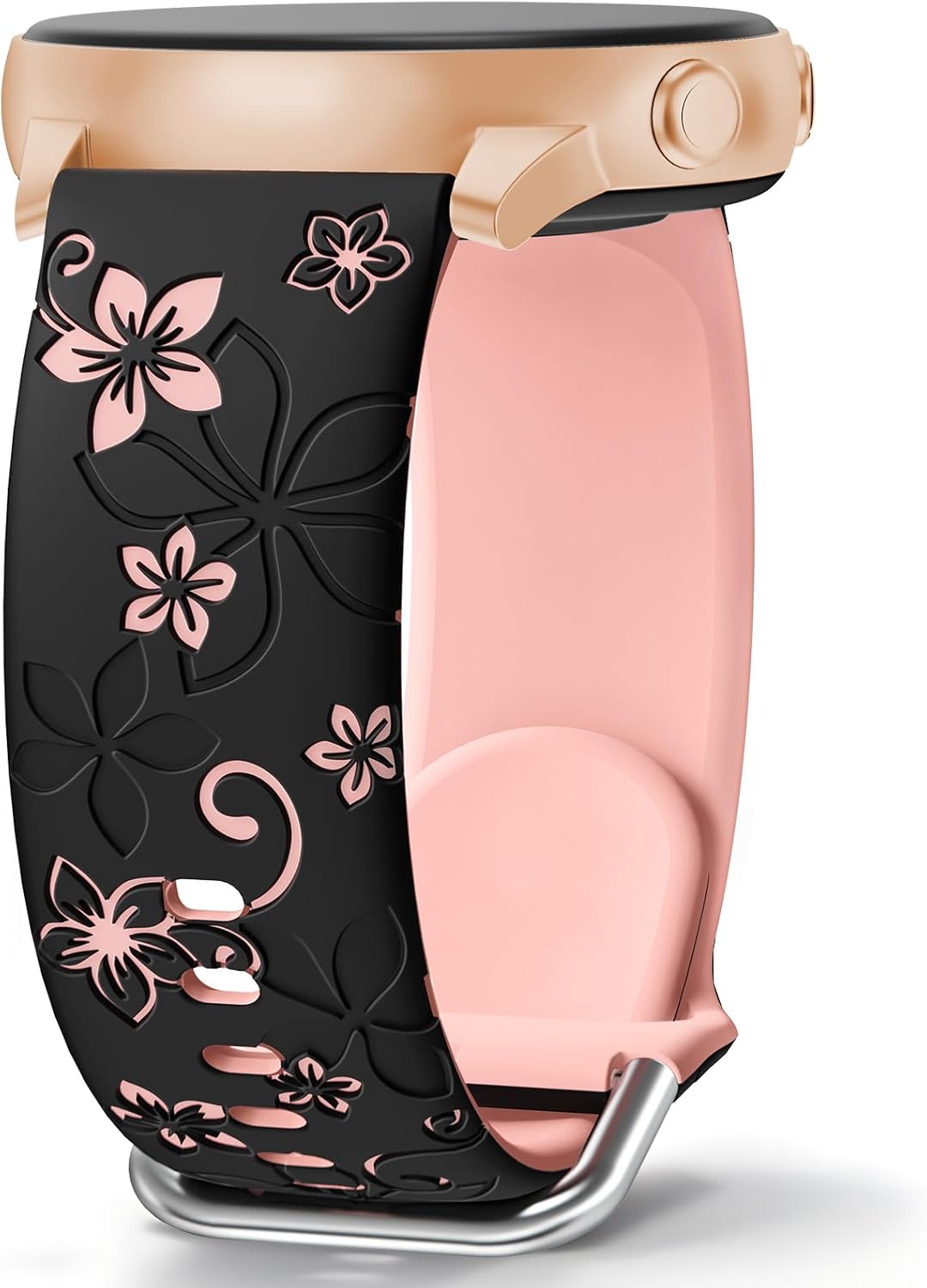 Floral Engraved Two-Tone Watch Band for Samsung Galaxy Watches - Soft Silicone for Women