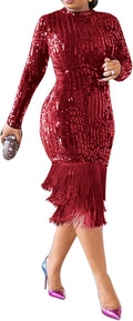 Cololura Sequin Tassel Bodycon Midi Dress - Elegant Party Fit Sequins