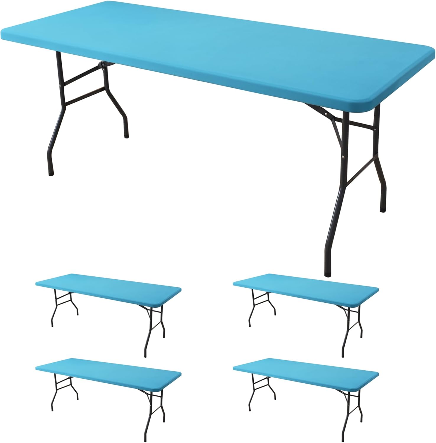 Fitted Tablecloth for 8 Foot Rectangle Table - 4 Pack Light Blue